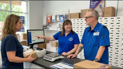 Mailbox Plus storefront in Concord Township offering multi-carrier shipping services (UPS, FedEx, USPS, DHL) for the 44077 area.