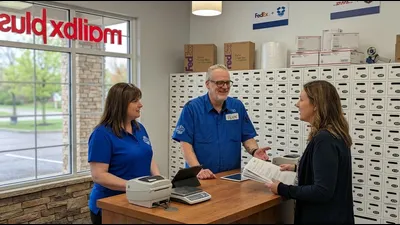 Mailbox Plus service counter in Concord Township providing professional packing and multi-carrier shipping for Grand River residents.