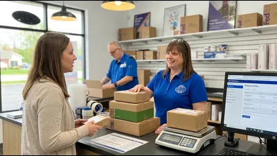 Modern digital art portraying efficient packing and shipping connections for Munson Township residents.