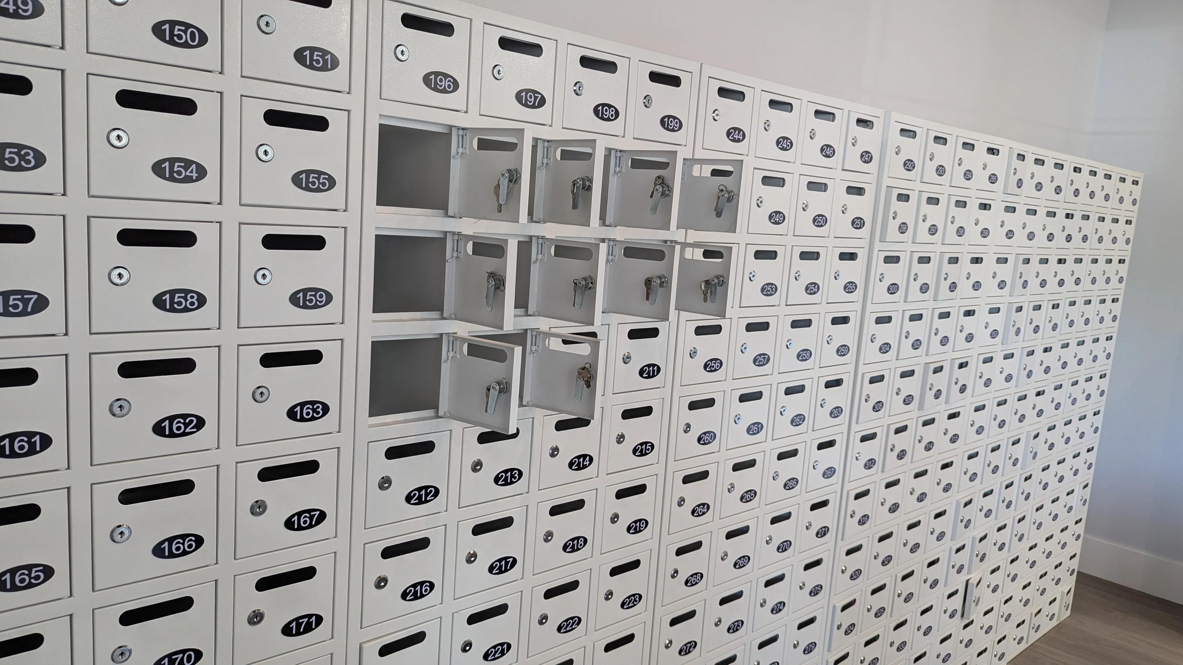 Private mailbox wall at Mailbox Plus