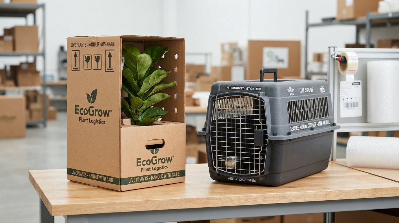 Ventilated plant shipping box and secure animal transport container